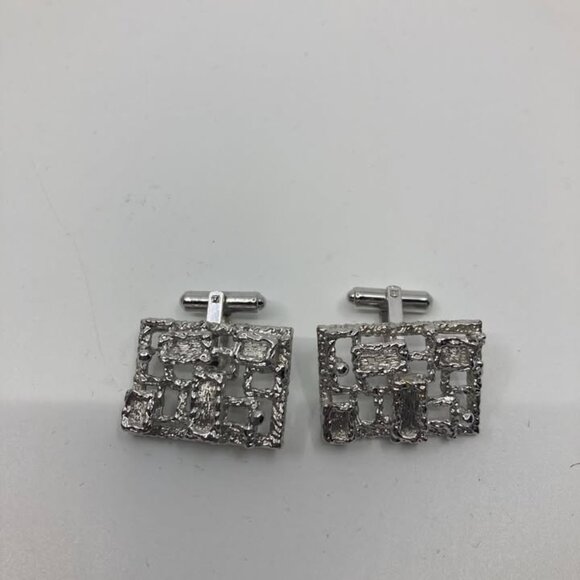 Vtg 1960 modernist minimalist rhodium plated mens cuff links never worn.... - Picture 1 of 2